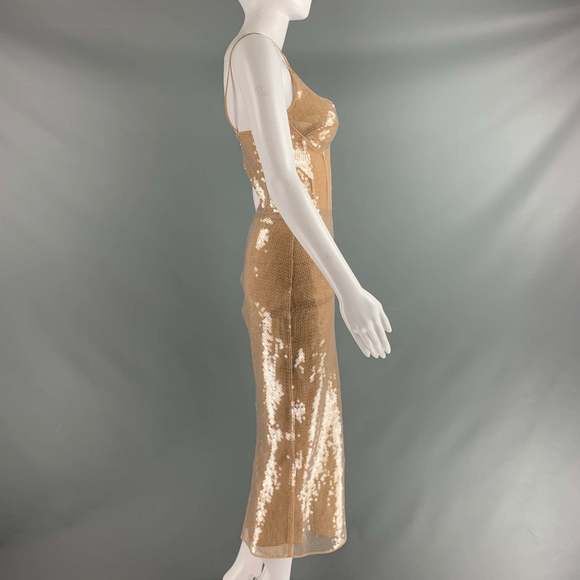 DAVID KOMA Beige Nude Mesh Spaghetti Straps Cocktail Dress - Picture 3 of 7